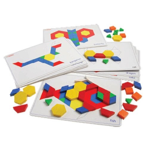 Constructive Playthings Wood Pattern Blocks w/Activity Cards -Learning Activity - Image 1