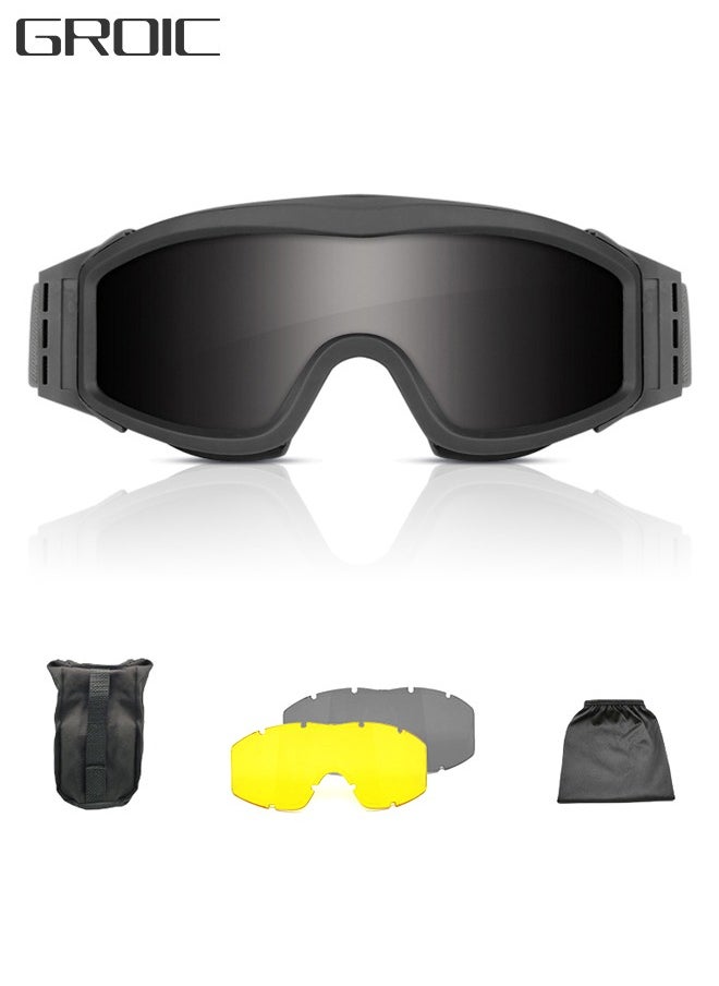 GROIC Airsoft Goggles -Outdoor Tactical Goggles Safety Anti Fog Goggles Military Goggle Glasses with Interchangable Lenses & UV400 Protection for Paintball Hunting shotting Cycling  - Image 1