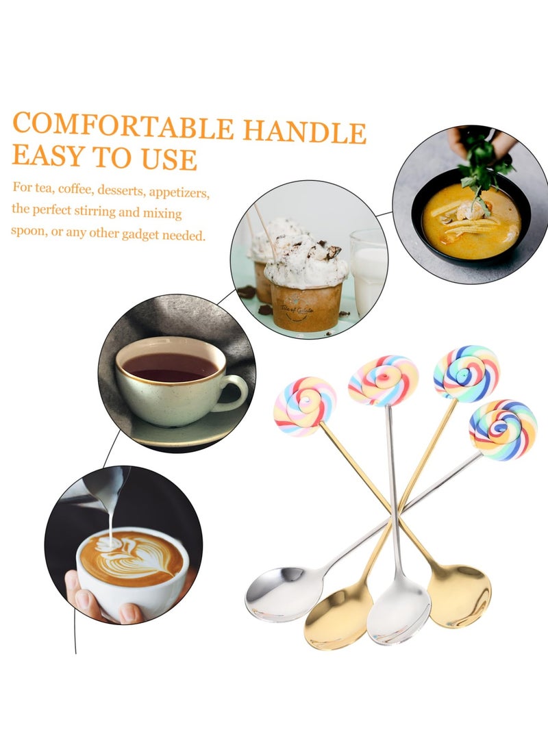 Excefore 4Pcs lollipop coffee scoop, decorative coffee spoon, stainless steel spoon kitchen spoon stainless steel stirring spoon tea spoons cake spoon mixing spoon resin spoon fork Symphony - Image 4