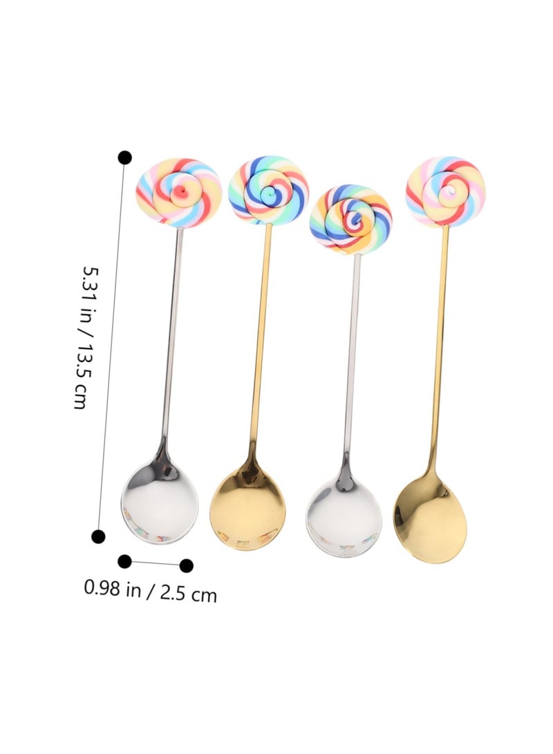 Excefore 4Pcs lollipop coffee scoop, decorative coffee spoon, stainless steel spoon kitchen spoon stainless steel stirring spoon tea spoons cake spoon mixing spoon resin spoon fork Symphony - Image 2