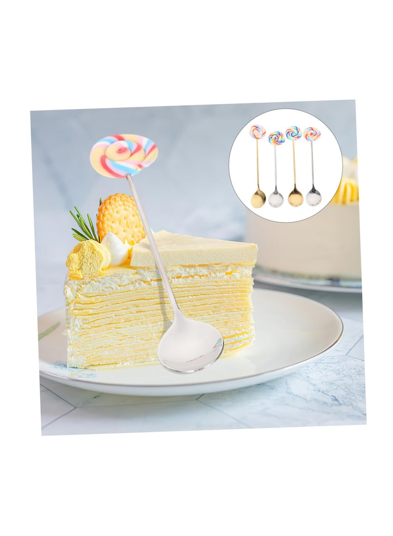Excefore 4Pcs lollipop coffee scoop, decorative coffee spoon, stainless steel spoon kitchen spoon stainless steel stirring spoon tea spoons cake spoon mixing spoon resin spoon fork Symphony - Image 3