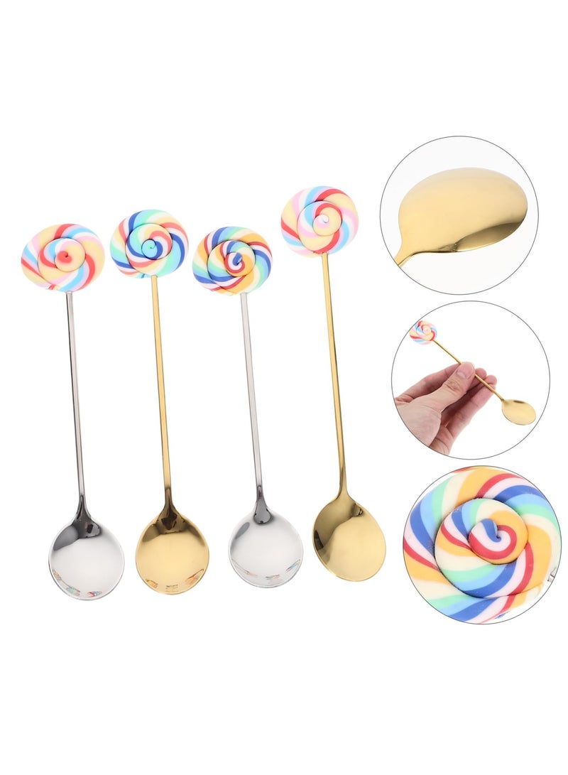 Excefore 4Pcs lollipop coffee scoop, decorative coffee spoon, stainless steel spoon kitchen spoon stainless steel stirring spoon tea spoons cake spoon mixing spoon resin spoon fork Symphony - Image 5