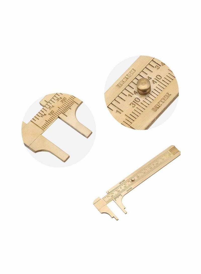 SYOSI Retro Vernier Caliper, 1pc Mini Brass Sliding Gauge Pocket Vernier Caliper Ruler Measuring Tool Double Scales mm/inch (100mm) - Image 5