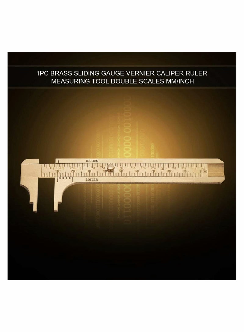 SYOSI Retro Vernier Caliper, 1pc Mini Brass Sliding Gauge Pocket Vernier Caliper Ruler Measuring Tool Double Scales mm/inch (100mm) - Image 3