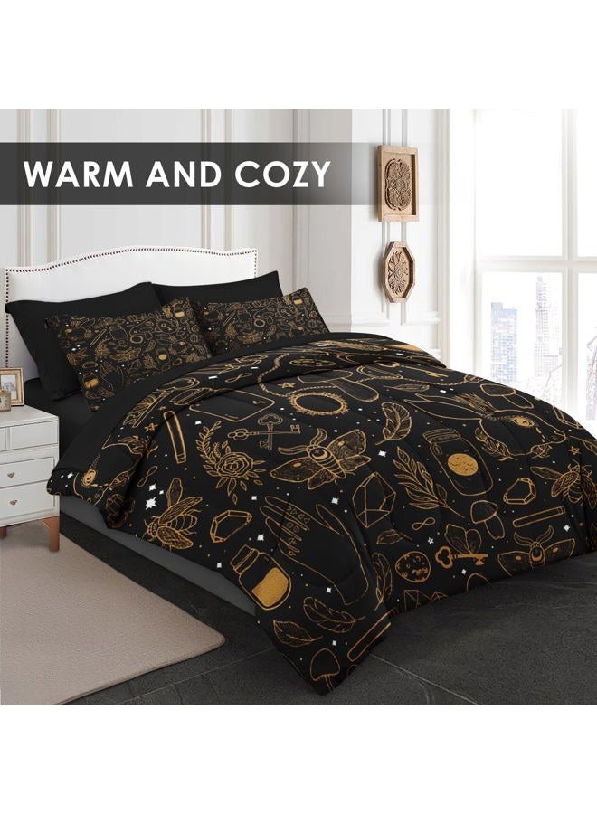 Pamnest Comforter Set Queen Size, Vintage Witch Dream 7 Pcs Bedding Set for Kids and Adults, Boho Mystic Occult Bed Sheet Sets with Fitted Sheet 2 Pillowcases & 2 Shams for Bedroom Bed Decor - Image 2