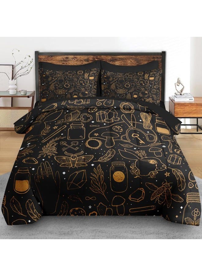 Pamnest Comforter Set Queen Size, Vintage Witch Dream 7 Pcs Bedding Set for Kids and Adults, Boho Mystic Occult Bed Sheet Sets with Fitted Sheet 2 Pillowcases & 2 Shams for Bedroom Bed Decor - Image 3