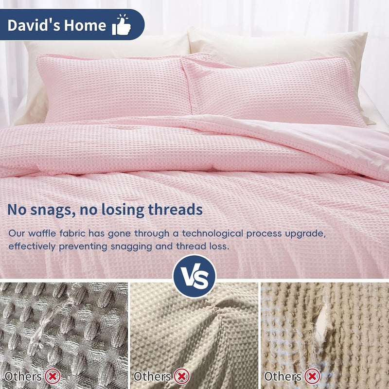 David's Home طقم لحاف بتصميم الوافل 2 قطع حجم توأم (170 سم × 230 سم)، ناعم وقابل للتنفس وخفيف الوزن ودافئ لجميع الفصول، مجموعة مفروشات منزلية جمالية، 1 لحاف مع 1 غطاء وسادة (50 سم × 66 سم)، وردي - Image 5