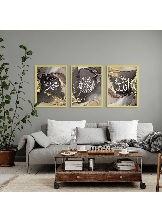 Art Decor Art Decor Framed Fine Art Set of 3 Islamic Quranic Calligraphy Art Spiritual Print Religious Portrait Grey Ink Wall Décor for Home Bedroom Living Room Office Gifting - Image 3