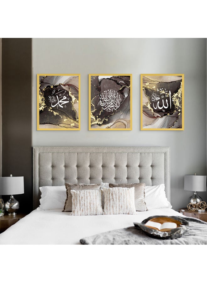 Art Decor Art Decor Framed Fine Art Set of 3 Islamic Quranic Calligraphy Art Spiritual Print Religious Portrait Grey Ink Wall Décor for Home Bedroom Living Room Office Gifting - Image 2