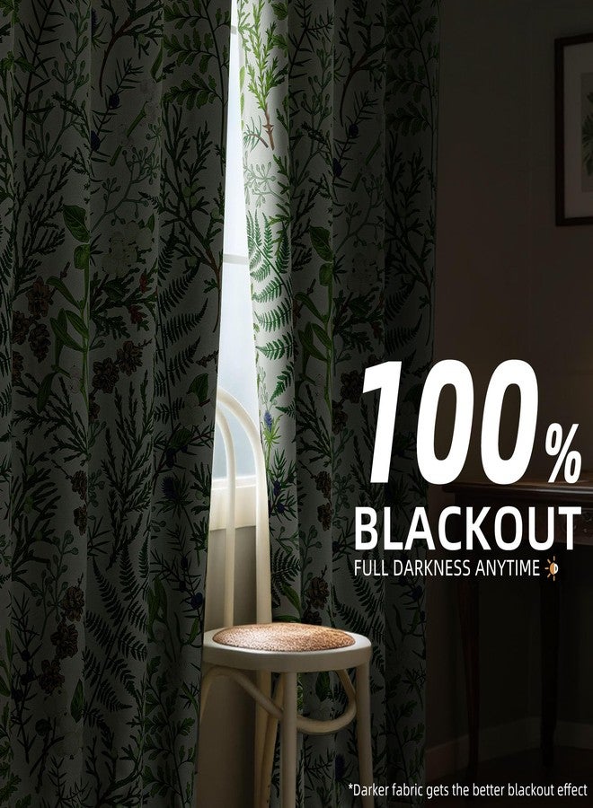 keensoft Botanical 100% Blackout Curtains for Bedroom 63 Inch Length 2 Panels Set Beige Green Plant Floral Black Out Curtains Insulated Grommet Room Darkening Window Drapes for Living Room，52Wx63L - Image 3
