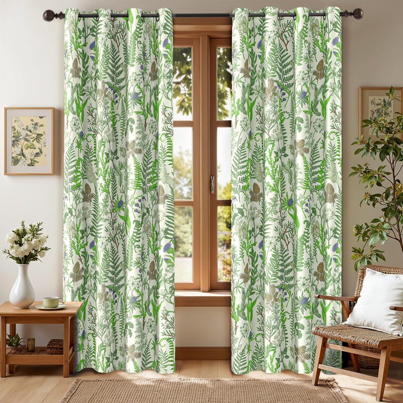keensoft Botanical 100% Blackout Curtains for Bedroom 63 Inch Length 2 Panels Set Beige Green Plant Floral Black Out Curtains Insulated Grommet Room Darkening Window Drapes for Living Room，52Wx63L - Image 1