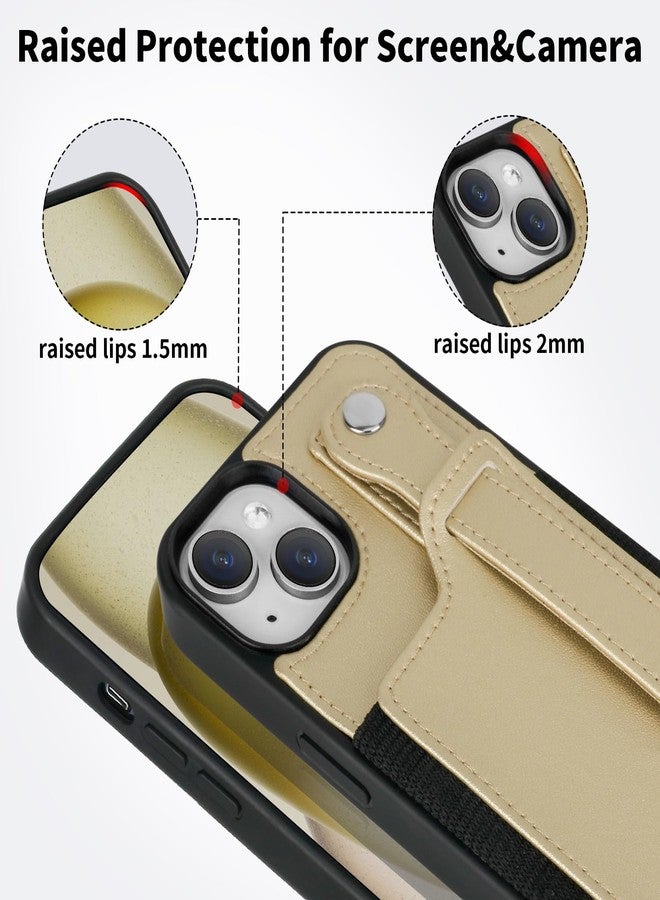 TOOVREN Wallet Case for iPhone 15 Case with Card Holder Lanyard Leather Phone Cover Fits iPhone 15 Wallet Case with Strap Stand for Women & Men 6.1 Inch Gold - Image 3
