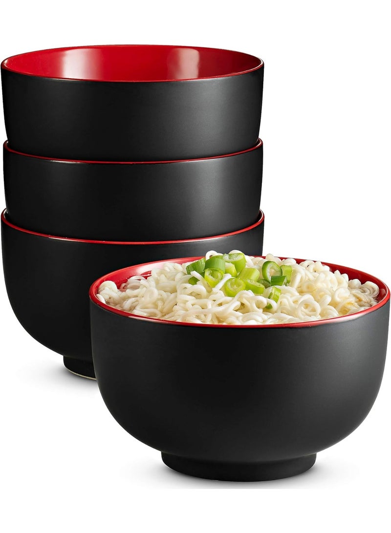 GUDOO وعاء رامن، أوعية يابانية، أوعية نودلز، وعاء حساء كبير، سيراميك، سعة كبيرة، مناسب للرامن، الفو، الأودون، السوبا، آمن للمايكرويف وغسالة الصحون، 34 أونصة، مجموعة من 4 (أسود/أحمر) - Image 5
