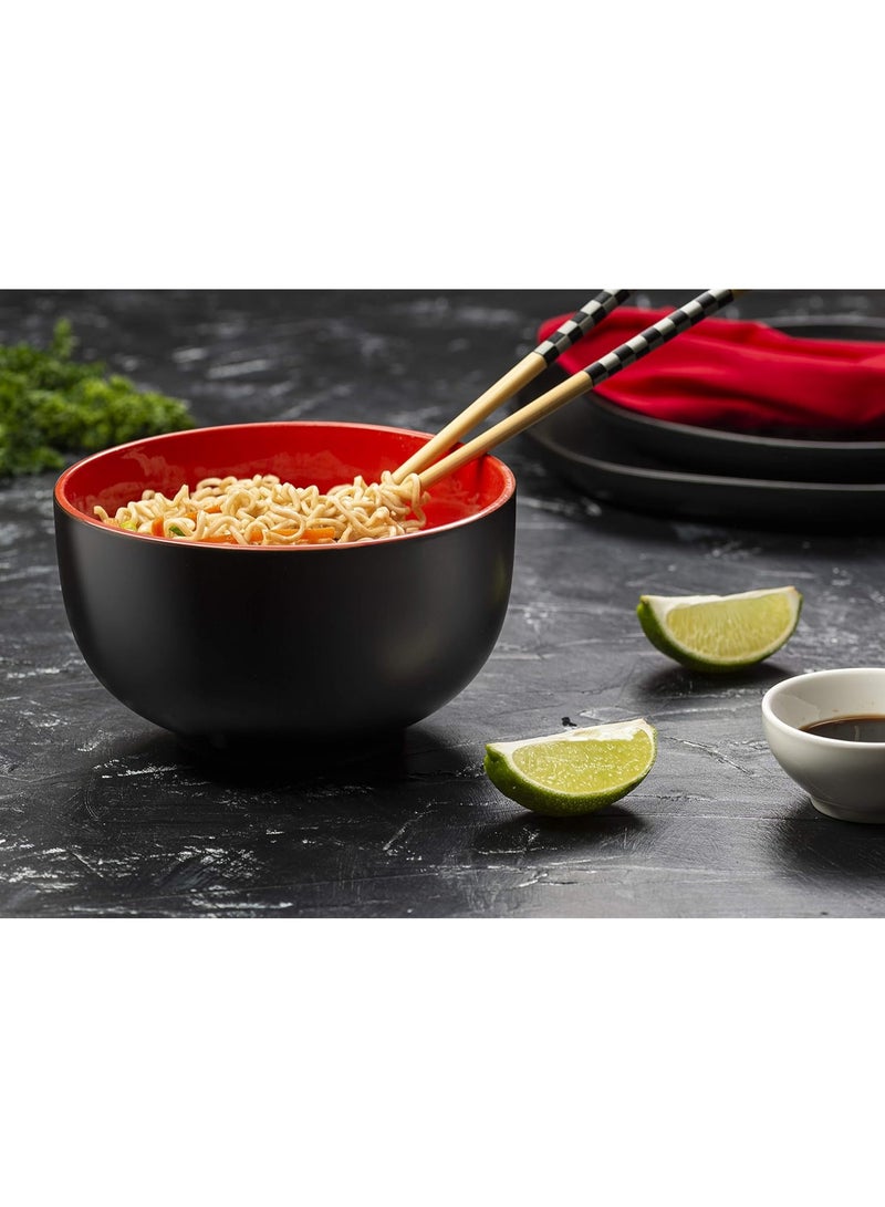 GUDOO وعاء رامن، أوعية يابانية، أوعية نودلز، وعاء حساء كبير، سيراميك، سعة كبيرة، مناسب للرامن، الفو، الأودون، السوبا، آمن للمايكرويف وغسالة الصحون، 34 أونصة، مجموعة من 4 (أسود/أحمر) - Image 4