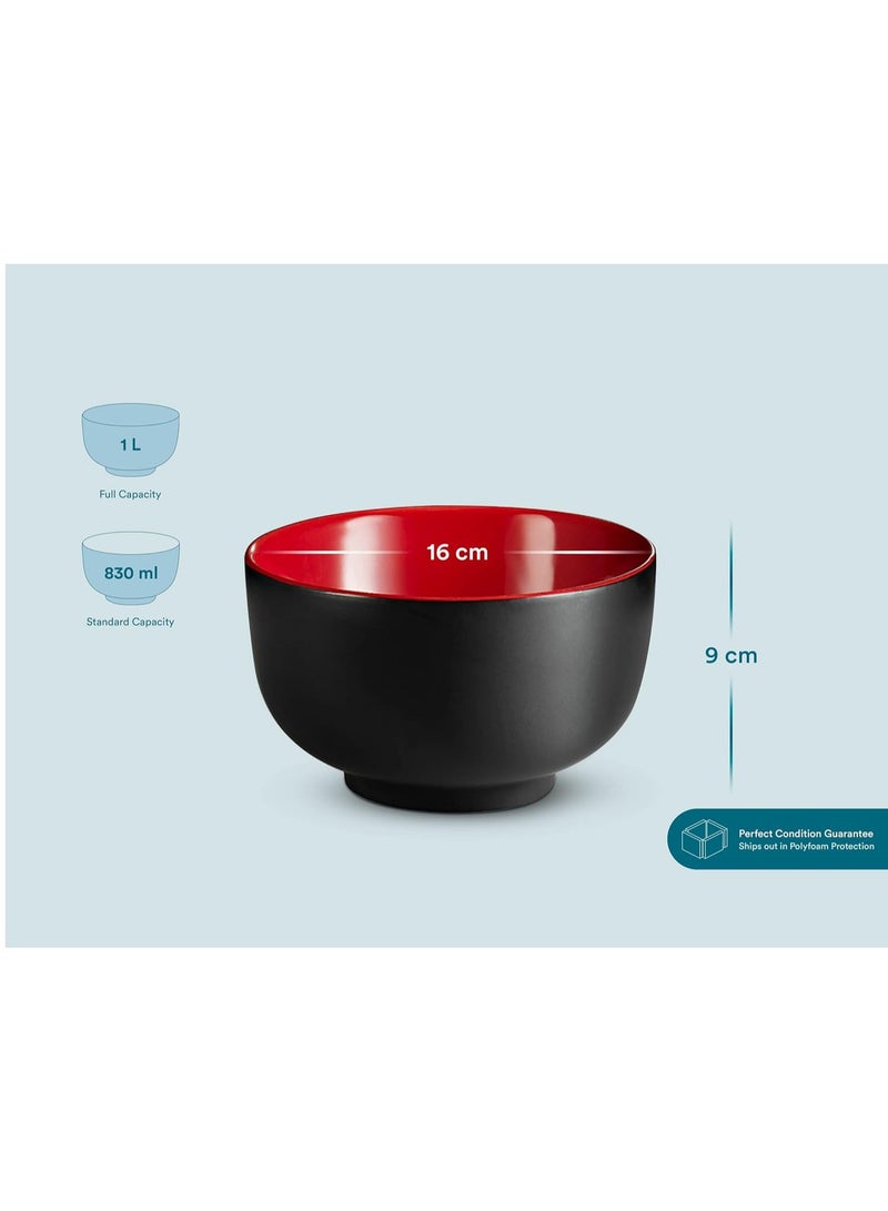 GUDOO وعاء رامن، أوعية يابانية، أوعية نودلز، وعاء حساء كبير، سيراميك، سعة كبيرة، مناسب للرامن، الفو، الأودون، السوبا، آمن للمايكرويف وغسالة الصحون، 34 أونصة، مجموعة من 4 (أسود/أحمر) - Image 3