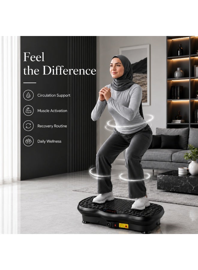 جهاز تمارين الاهتزاز لكامل الجسم للاستخدام المنزلي مع مكبر صوت بلوتوث، 99 مستوى سرعة، 5 برامج تلقائية، حبلان للمقاومة، جهاز تحكم عن بُعد، ومنصة اهتزاز للياقة البدنية - Image 5