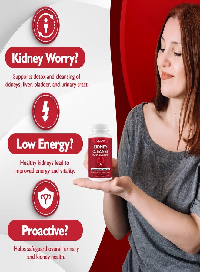 Happee Kidney Cleanse Detox & Repair Formula – Natural Kidney Support Supplement with Cranberry & 21 Herbs for Renal, Bladder, & Urinary Tract Health – Flush Toxins & Renew - 60 Capsules - Image 2