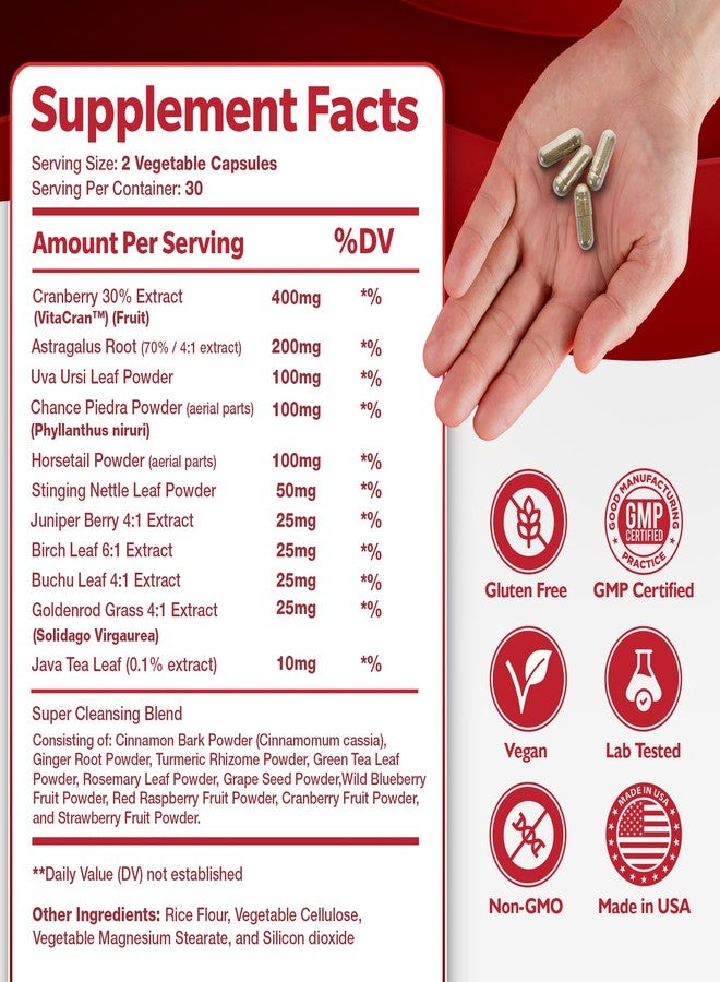 Happee Kidney Cleanse Detox & Repair Formula – Natural Kidney Support Supplement with Cranberry & 21 Herbs for Renal, Bladder, & Urinary Tract Health – Flush Toxins & Renew - 60 Capsules - Image 4