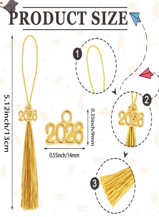 JOFONY Mini Graduation Tassels,100PCS Academic Graduation Cap Hat Tassel with 2026 Gold Charm for Crafts Mini Silky Bookmark for Graduated Cap Keychain Ornaments DIY Craft(Gold) - Image 2