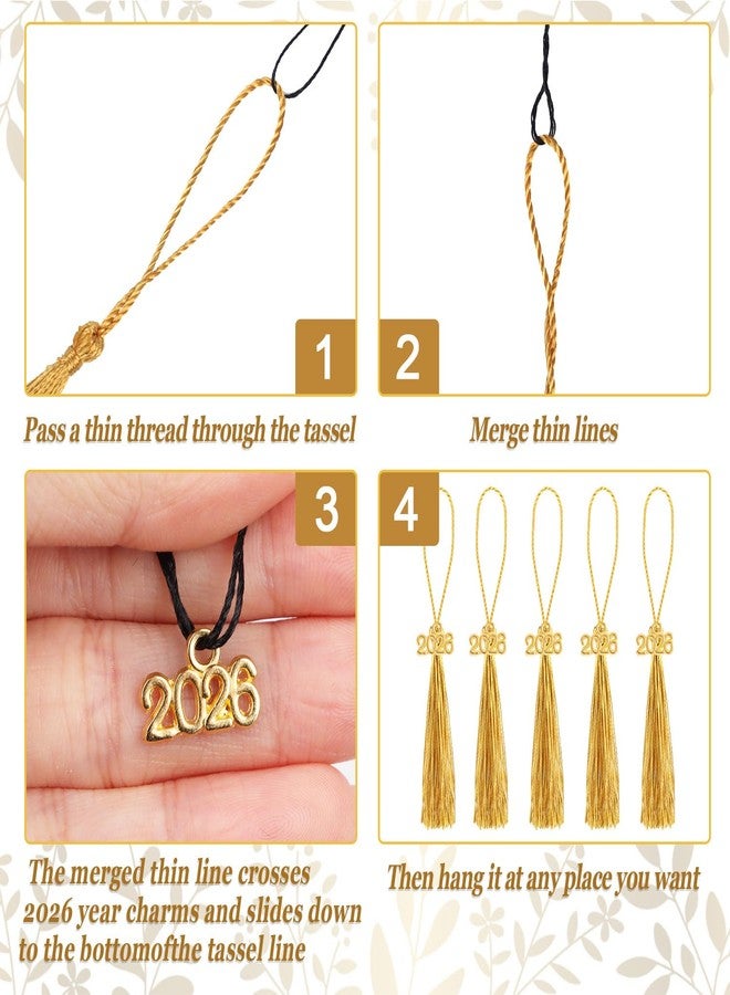 JOFONY Mini Graduation Tassels,100PCS Academic Graduation Cap Hat Tassel with 2026 Gold Charm for Crafts Mini Silky Bookmark for Graduated Cap Keychain Ornaments DIY Craft(Gold) - Image 4