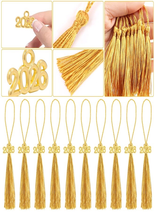 JOFONY Mini Graduation Tassels,100PCS Academic Graduation Cap Hat Tassel with 2026 Gold Charm for Crafts Mini Silky Bookmark for Graduated Cap Keychain Ornaments DIY Craft(Gold) - Image 3