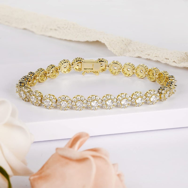 Gemsme 18K Yellow Gold Plated Halo Bracelet Classic Hypoallergenic 3.5mm Cubic Zirconia Tennis Bracelet for Women 7 Inch - Image 5