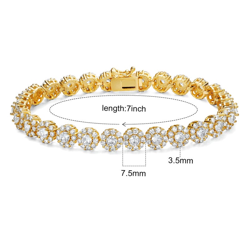 Gemsme 18K Yellow Gold Plated Halo Bracelet Classic Hypoallergenic 3.5mm Cubic Zirconia Tennis Bracelet for Women 7 Inch - Image 2
