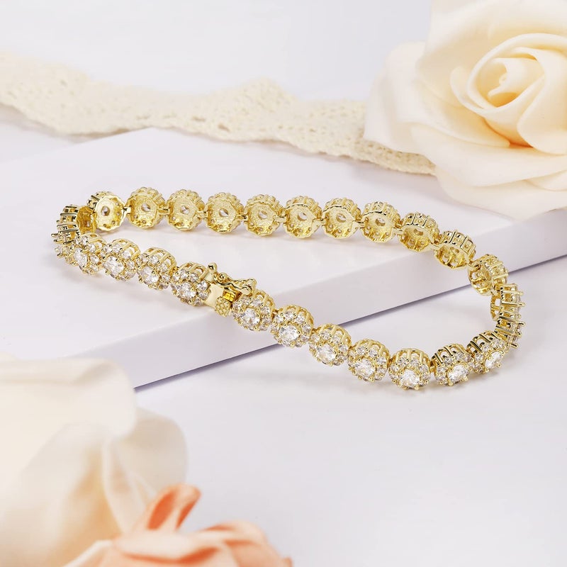 Gemsme 18K Yellow Gold Plated Halo Bracelet Classic Hypoallergenic 3.5mm Cubic Zirconia Tennis Bracelet for Women 7 Inch - Image 3