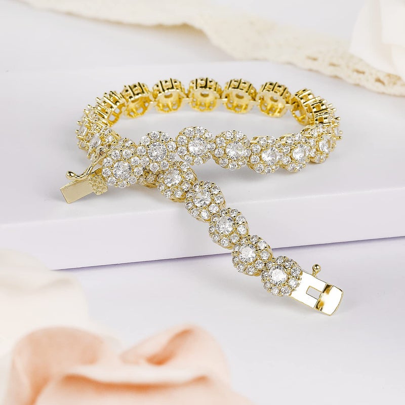 Gemsme 18K Yellow Gold Plated Halo Bracelet Classic Hypoallergenic 3.5mm Cubic Zirconia Tennis Bracelet for Women 7 Inch - Image 4