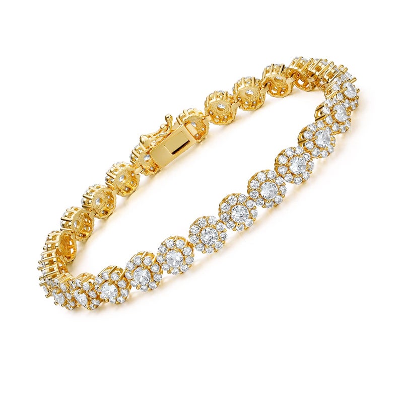 Gemsme 18K Yellow Gold Plated Halo Bracelet Classic Hypoallergenic 3.5mm Cubic Zirconia Tennis Bracelet for Women 7 Inch - Image 1