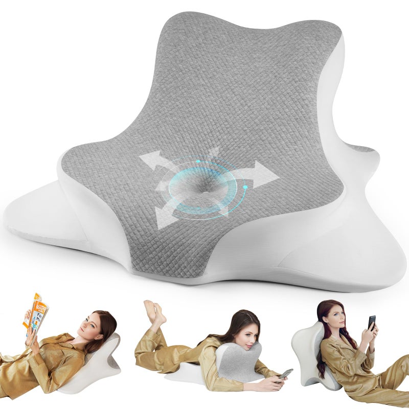 WOGAHEV Reading Pillow for Bed Lying Leaning and Prone Ergonomic Memory Foam Bed Wedge Pillow for Headboard Chin  Back Support Pillows on Bedrest Couch Floor Grey