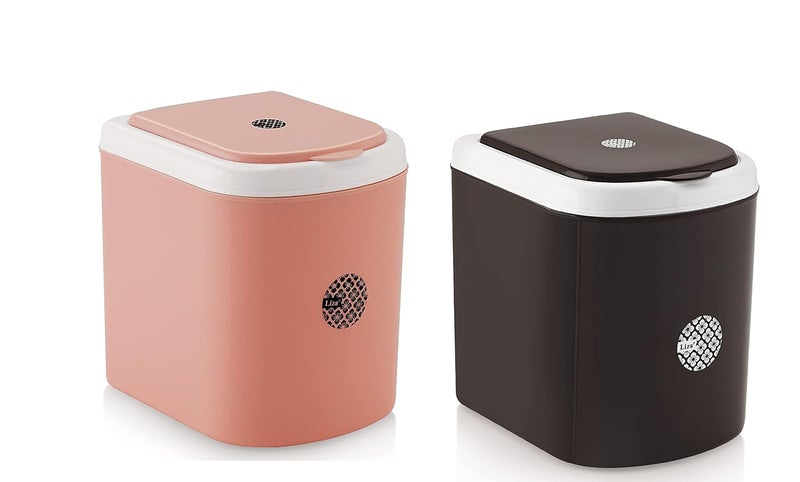 Nabhya مجموعة بلاستيكية من 2 قطعة سلة مهملات صغيرة للتخلص من النفايات للسيارة ومكتب العمل والاستخدام المنزلي (أسود، وردي)، مفتوحة من الأعلى - Image 1