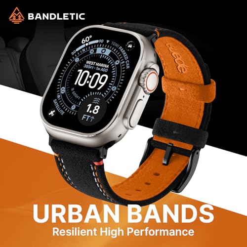Bandletic Compatible with Apple Watch Ultra 3 2 1 Band 49mm for Men Suede Leather Bands Breathable Replacement Strap for iWatch Series 11 10 46mm 9 8 7 45mm SE3 SE2 SE 6 5 444mm BlackOrange - Image 3