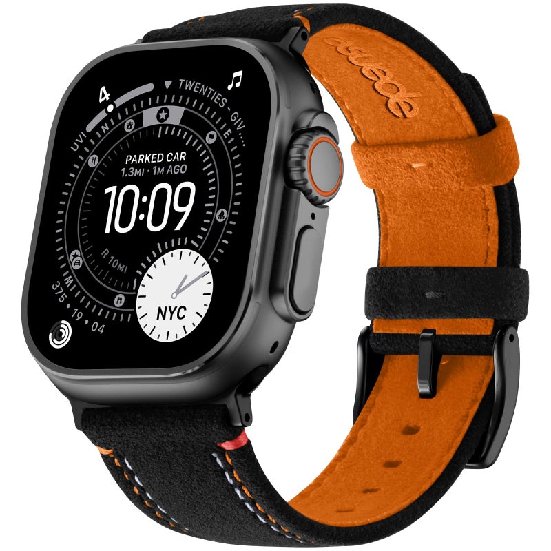 Bandletic Compatible with Apple Watch Ultra 3 2 1 Band 49mm for Men Suede Leather Bands Breathable Replacement Strap for iWatch Series 11 10 46mm 9 8 7 45mm SE3 SE2 SE 6 5 444mm BlackOrange - Image 2
