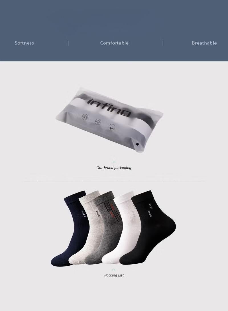جوارب رجالية من 5 أزواج مصنوعة من القطن بنسبة 100%: حتى منتصف الساق، رسمية، تمتص الرطوبة، مناسبة لجميع المواسم في مجموعة متنوعة من الألوان لملابس العمل غير الرسمية - Image 4