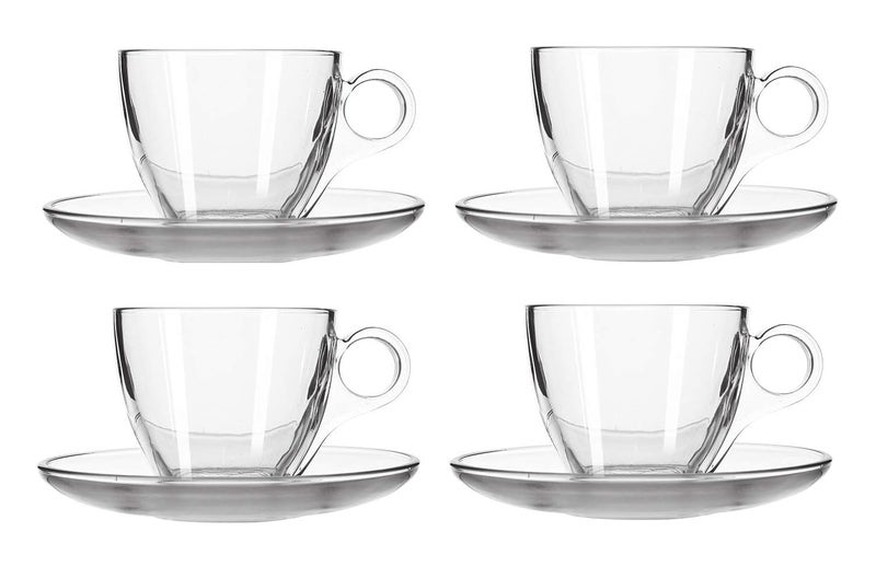 Cloudsell Glass Tea Cup Saucer Set Clear Cups 180 ml Capacity Durable Tea Cup Set of 4 4 Cups 4 Saucers - Image 4