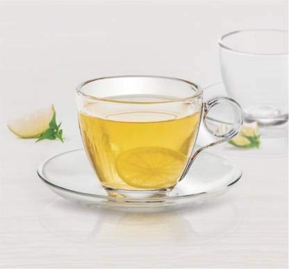 Cloudsell Glass Tea Cup Saucer Set Clear Cups 180 ml Capacity Durable Tea Cup Set of 4 4 Cups 4 Saucers - Image 2