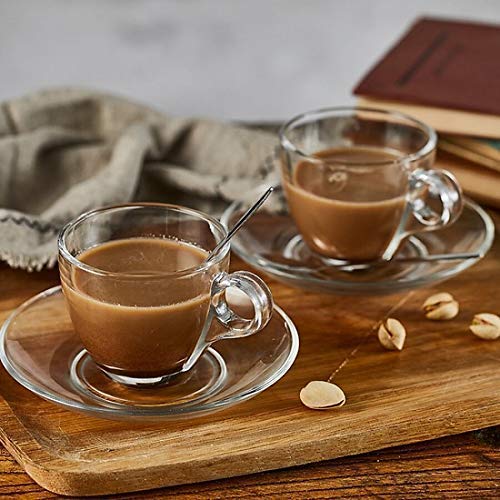 Cloudsell Glass Tea Cup Saucer Set Clear Cups 180 ml Capacity Durable Tea Cup Set of 4 4 Cups 4 Saucers - Image 1