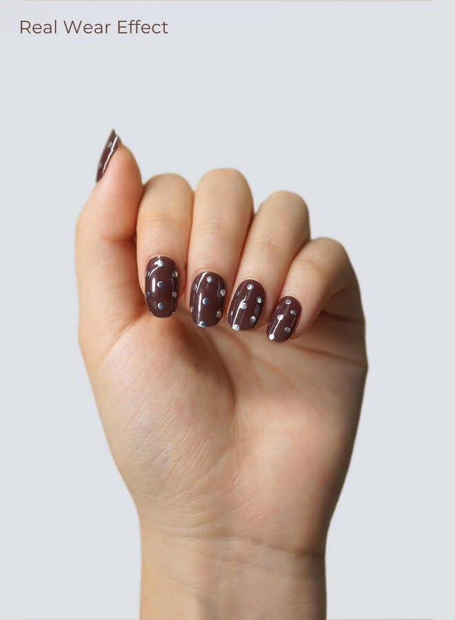 Beaolata Real Gel Nail Strips (No UV Light Needed) - 44Pcs Salon Quality Nail Stickers - Long Lasting Polish Wraps for Women, Easy Apply & Remove (Starry Clay Brown) - Image 2