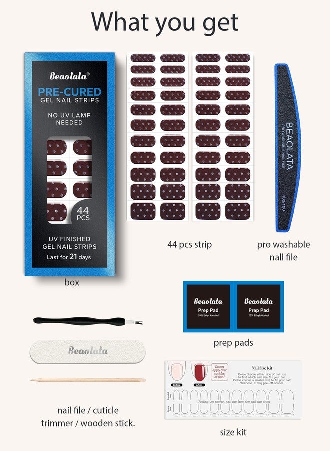 Beaolata Real Gel Nail Strips (No UV Light Needed) - 44Pcs Salon Quality Nail Stickers - Long Lasting Polish Wraps for Women, Easy Apply & Remove (Starry Clay Brown) - Image 5