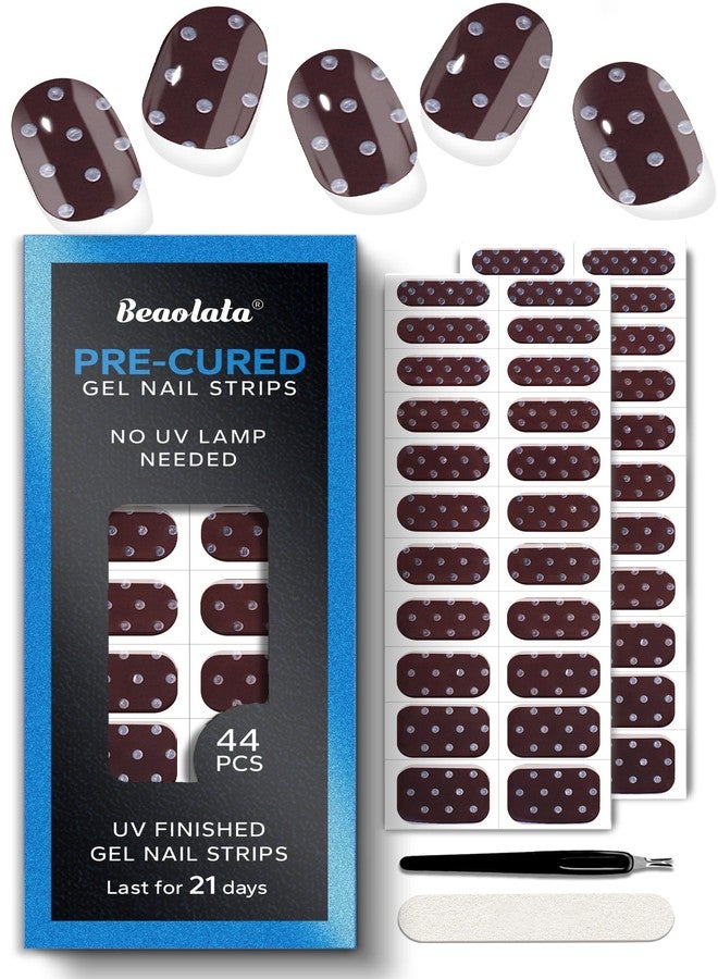 Beaolata Real Gel Nail Strips (No UV Light Needed) - 44Pcs Salon Quality Nail Stickers - Long Lasting Polish Wraps for Women, Easy Apply & Remove (Starry Clay Brown) - Image 1