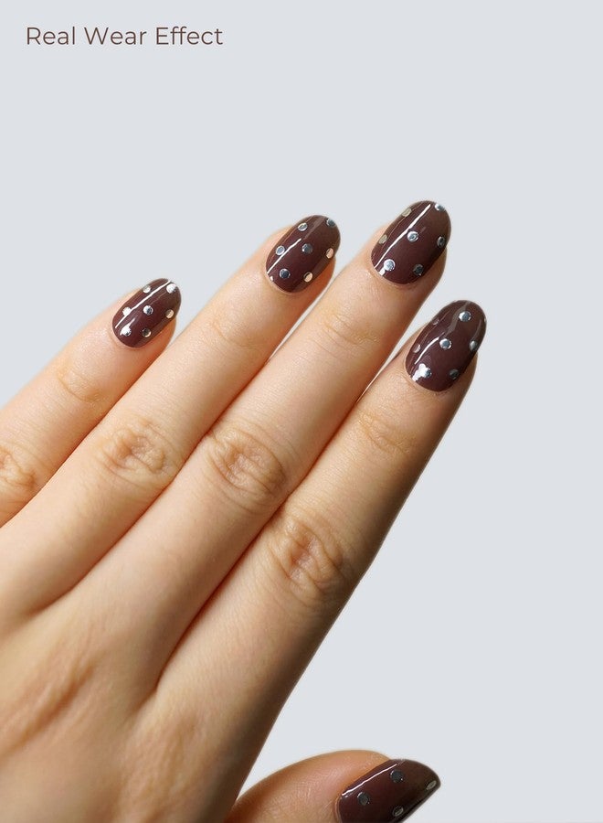 Beaolata Real Gel Nail Strips (No UV Light Needed) - 44Pcs Salon Quality Nail Stickers - Long Lasting Polish Wraps for Women, Easy Apply & Remove (Starry Clay Brown) - Image 3