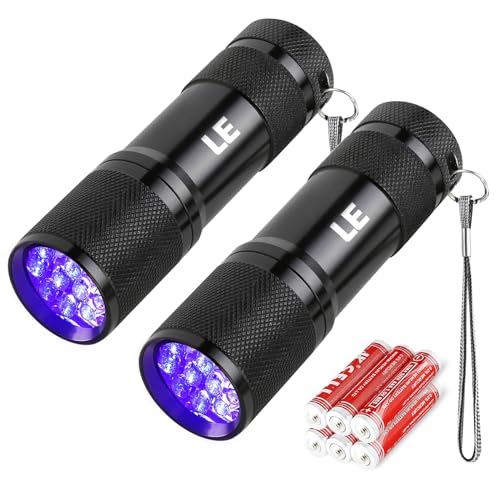 Lighting EVER LE Small UV Blacklight Flashlight, Portable Black Light 395nm, Ultraviolet Light Detector for Invisible Ink Pens, Dog Cat Pet Urine Stain, AAA Batteries Included - Image 1
