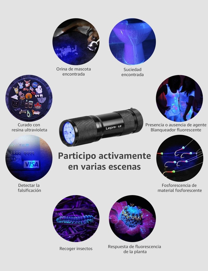Lighting EVER LE Small UV Blacklight Flashlight, Portable Black Light 395nm, Ultraviolet Light Detector for Invisible Ink Pens, Dog Cat Pet Urine Stain, AAA Batteries Included - Image 5