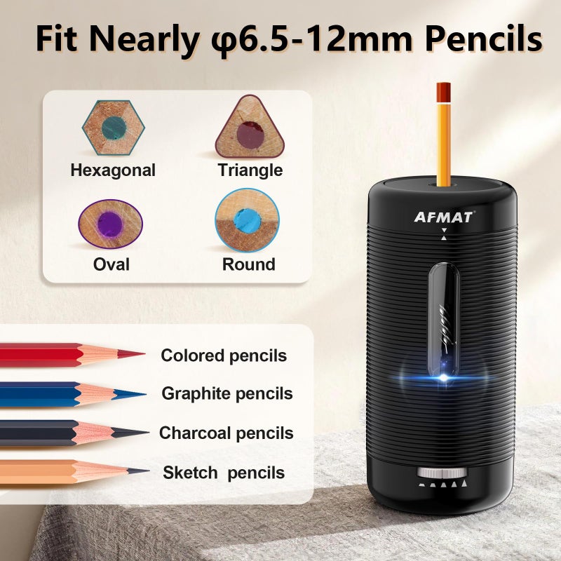 AFMAT Electric Pencil Sharpener, Fully Automatic Pencil Sharpener, Auto in & Out, Rechargeable Hands-Free Sharpeners for Jumbo & Colored Pencils (6.5-12mm), Portable for Home/Classroom/Office PSC2 - Image 5