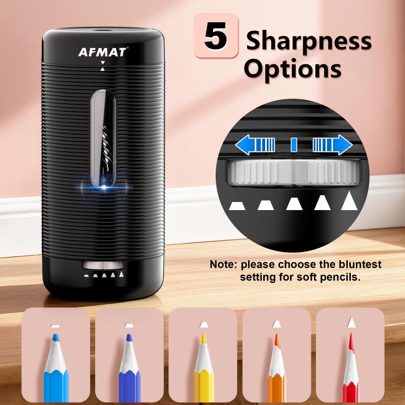 AFMAT Electric Pencil Sharpener, Fully Automatic Pencil Sharpener, Auto in & Out, Rechargeable Hands-Free Sharpeners for Jumbo & Colored Pencils (6.5-12mm), Portable for Home/Classroom/Office PSC2 - Image 4
