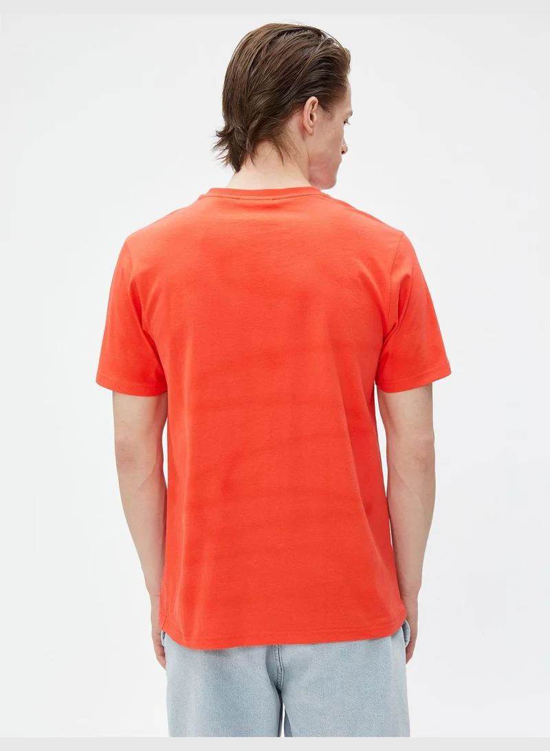 كوتون Slogan Printed T-Shirt Crew Neck Short Sleeve Slim Fit