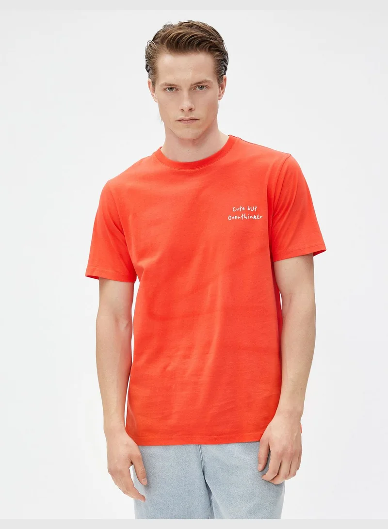 كوتون Slogan Printed T-Shirt Crew Neck Short Sleeve Slim Fit