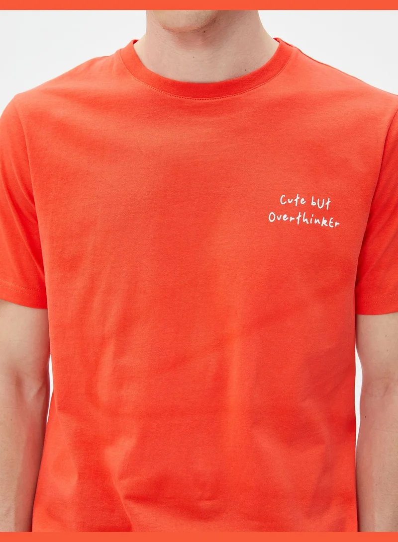 كوتون Slogan Printed T-Shirt Crew Neck Short Sleeve Slim Fit