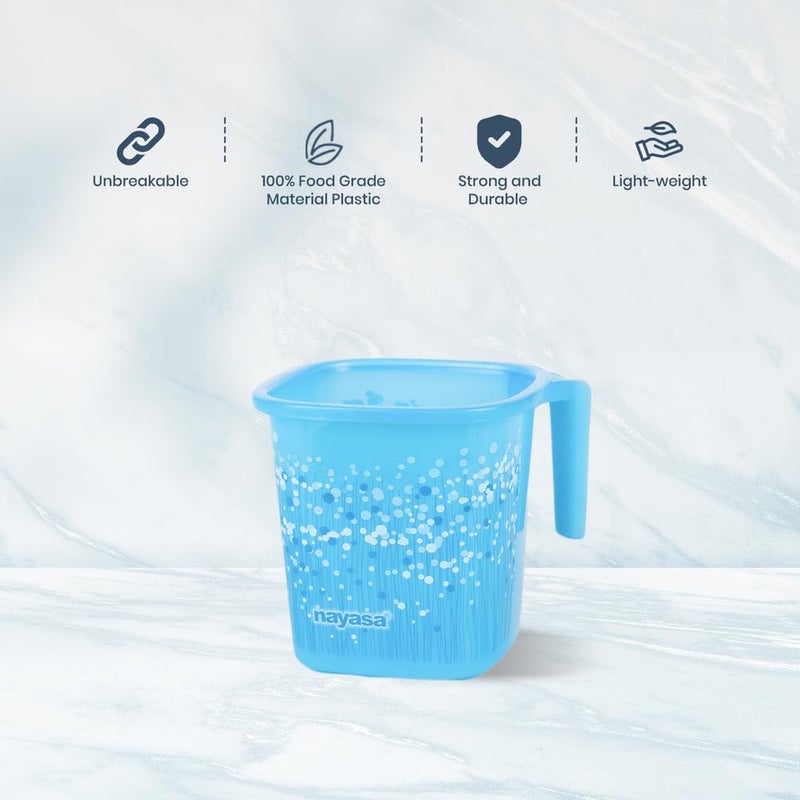 NAYASA Plastic Square Funk Mug | 1.5 Litre Bathroom Mug | Durable & Unbreakable Bath Mug | Lightweight with Easy-Grip Handle | Blue - Image 5